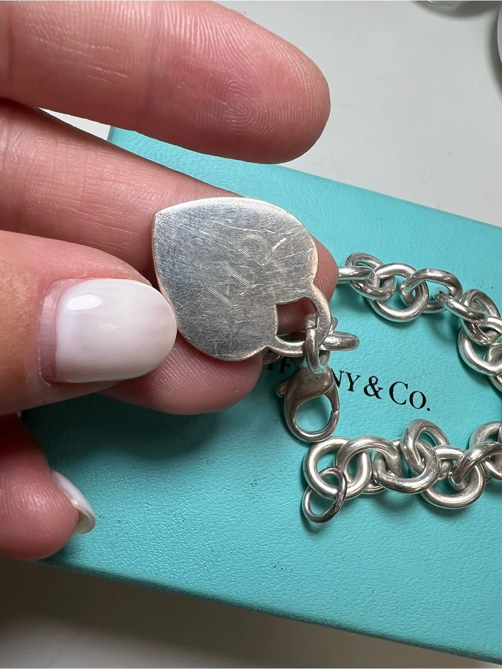Tiffany & Co. Silver Heart Tag Charm Bracelet - Classic Sterling Link